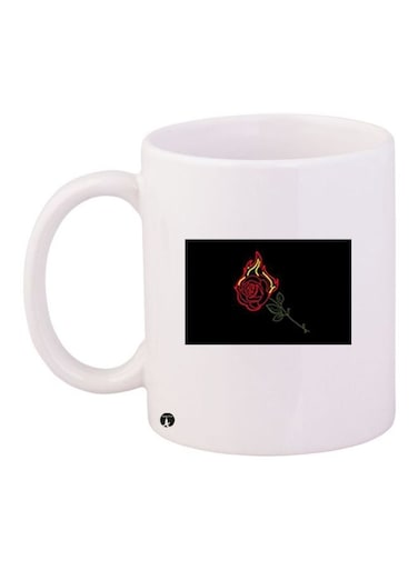 Rose Printed Coffee Mug White/Red/Green 11ounce
