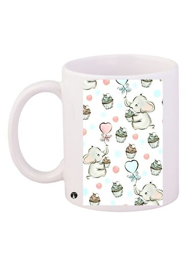 Cartoon Elephant Printed Coffee Mug White/Pink 11ounce