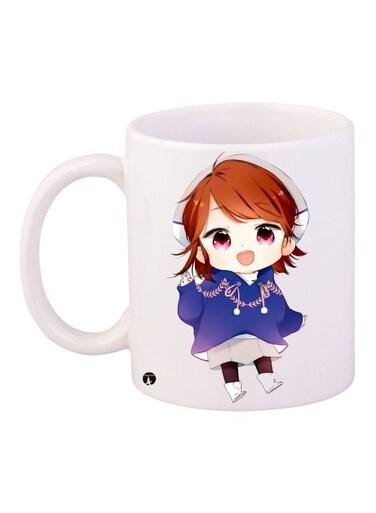Cartoon Girl Printed Coffee Mug White/Purple/Brown 11ounce