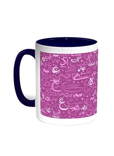 Arabic Coloured Letters Printed Coffee Mug Blue/White 11ounce