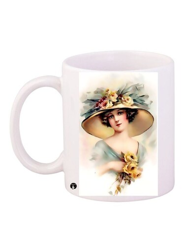 Girl Printed Coffee Mug White/Yellow/Blue 11ounce