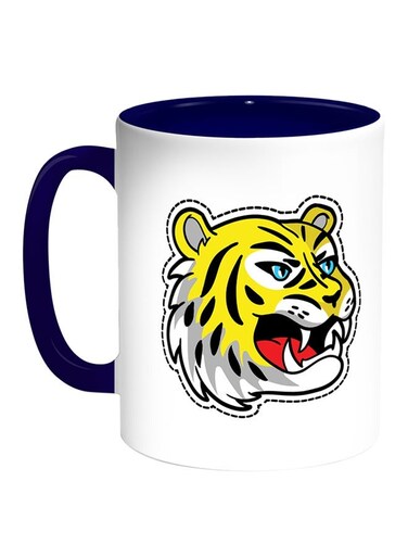 Cartoon Drawings - Tiger Printed Coffee Mug White/Blue 11ounce