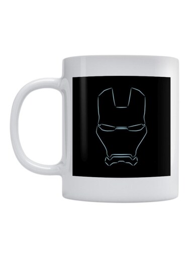 Iron Man Mask Printed Ceramic Mug White/Black/Blue 350ml