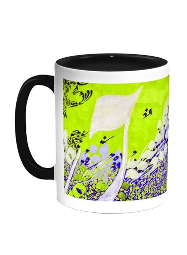Abstract Art Printed Coffee Mug Green/Black/White 11ounce