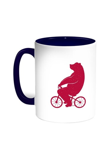 Bear Driving A Bicycle Printed Coffee Mug Blue/White 11ounce