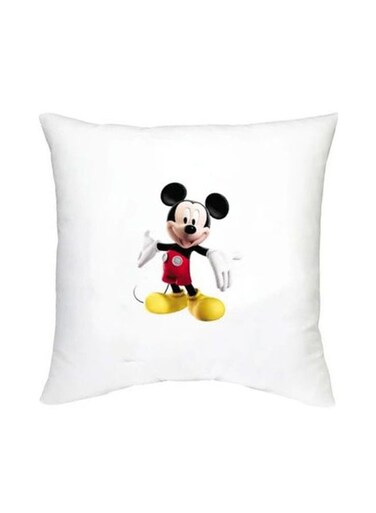 Mickey Mouse Printed Decorative Cushion White/Black/Red 16x16inch