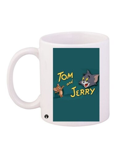 Tom And Jerry Printed Coffee Mug White/Green/Brown 11ounce