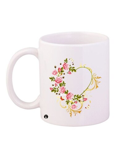 Floral Printed Coffee Mug White/Green/Pink 11ounce