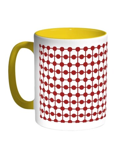 Decorative Lines And Circles Printed Coffee Mug White/Red/Yellow 11ounce