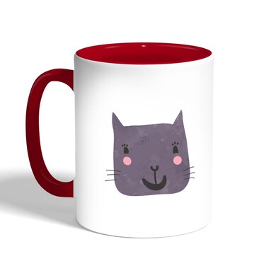Happy Cat Printed Coffee Mug, Red 11 Ounce