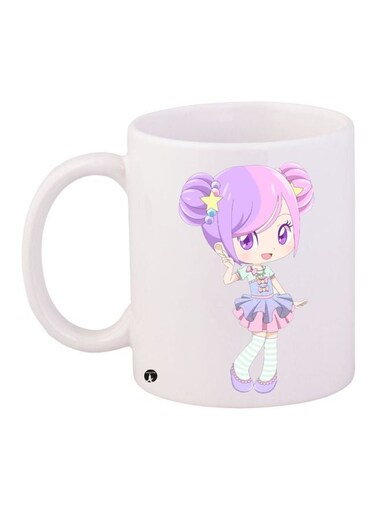 Cartoon Printed Coffee Mug White/Green/Pink 11ounce
