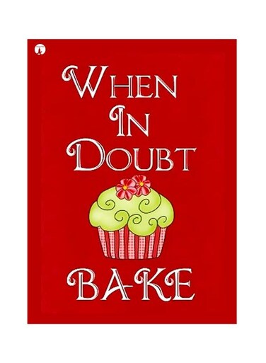 When In Doubt Bake Themed Metallic Plate Red/White/Yellow 20x15cm
