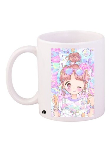 Cartoon Girl Printed Coffee Mug White/Pink/Blue