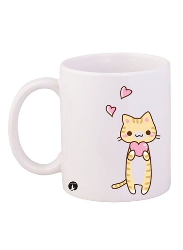 Cat Printed Mug White/Yellow/Pink