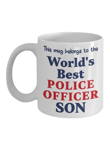 This Mug Belongs To The World's Best Police Officer Son Printed Coffee Mug White/Blue/Red 325ml