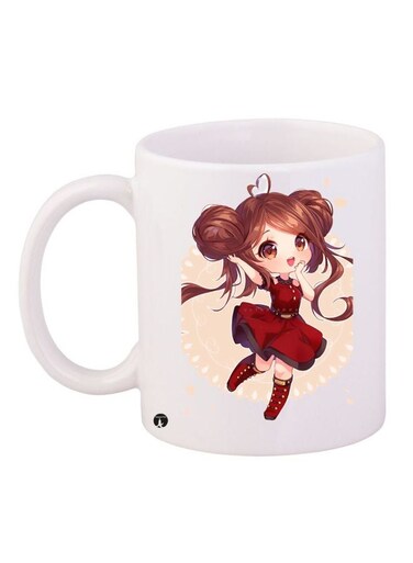 Cartoon Girl Printed Coffee Mug White/Beige/Red