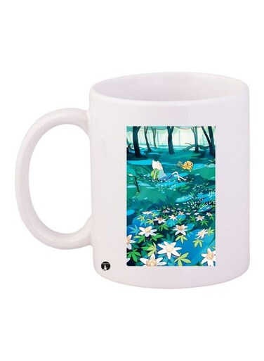 Cartoon Printed Coffee Mug White/Blue/Yellow 11ounce