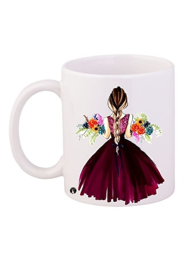 Girl Printed Coffee Mug White/Purple/Red 11ounce