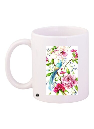 Floral Printed Coffee Mug White/Pink/Blue 11ounce