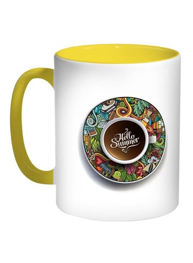 Hello Summer Printed Coffee Mug Yellow/White/Brown