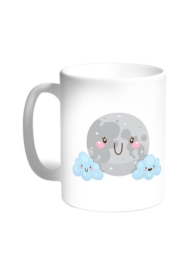Cartoon - Moon And Clouds Printed Coffee Mug White 11ounce