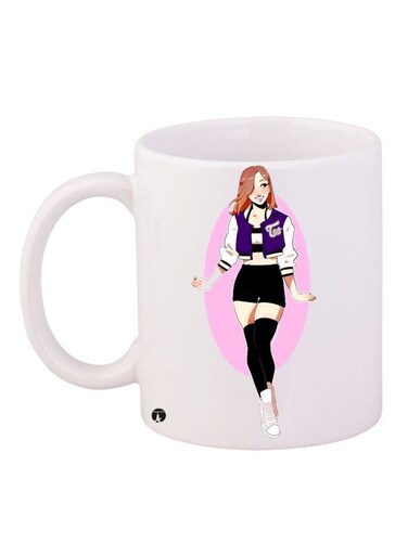 Girl Printed Coffee Mug White/Pink/Beige 11ounce