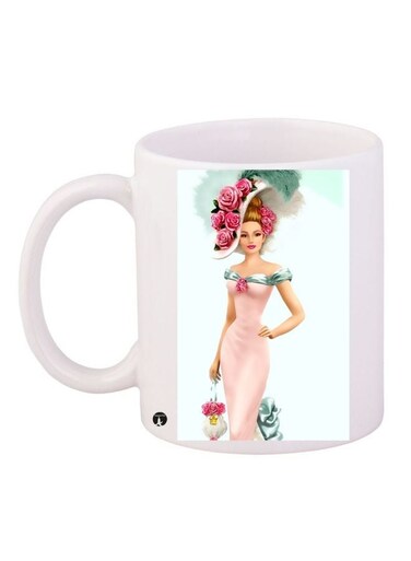 Anime Girl Printed Coffee Mug White/Pink/Beige 11ounce