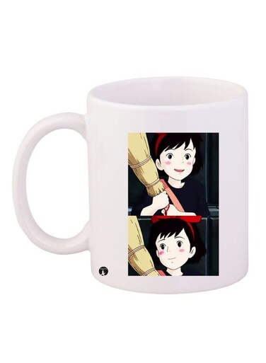 Cartoon Girl Printed Coffee Mug White/Black/Beige 11ounce