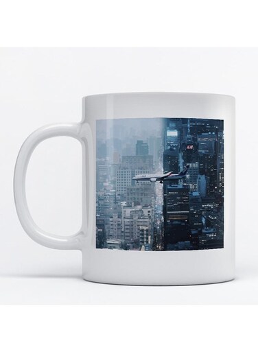 The Plane Printed Mug White/Blue/Grey