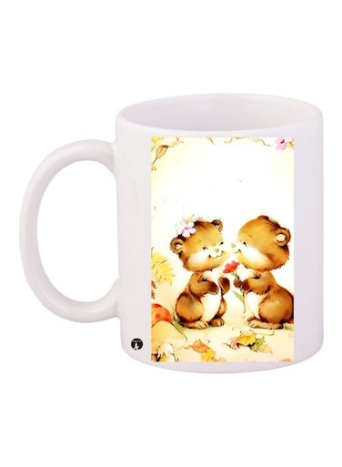 Cartoon Printed Coffee Mug White/Brown/Green 11ounce