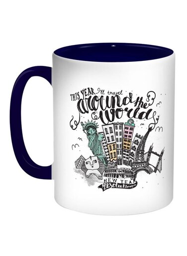 New Year Printed Coffee Mug Blue/White/Black 11ounce