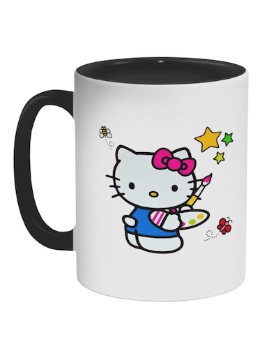 Hello Kitty Printed Coffee Mug Black/White/Pink 325ml