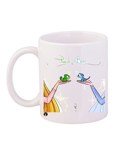 Cartoon Printed Coffee Mug White/Blue/Yellow 11ounce