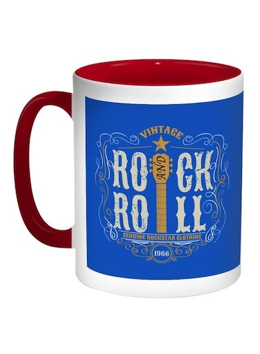 Rock And Roll Printed Coffee Mug Blue/White/Red 11ounce