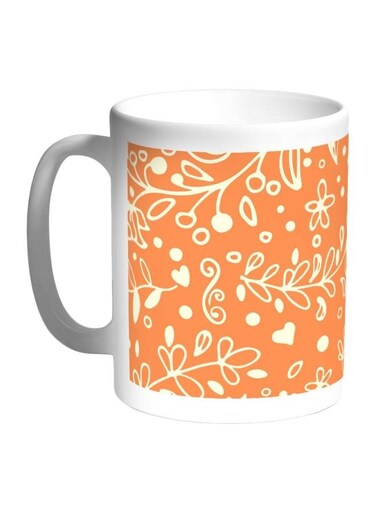 Decorative Tree Paper Printed Coffee Mug White/Orange/Beige 11ounce