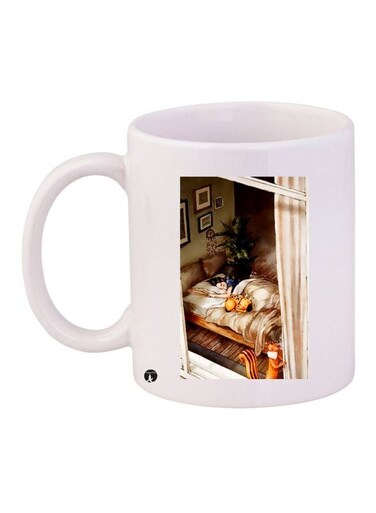 Girl Printed Ceramic Coffee Mug White/Brown/Green 11ounce