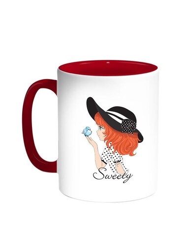 Romantic Printed Coffee Mug Red White 11 ounce