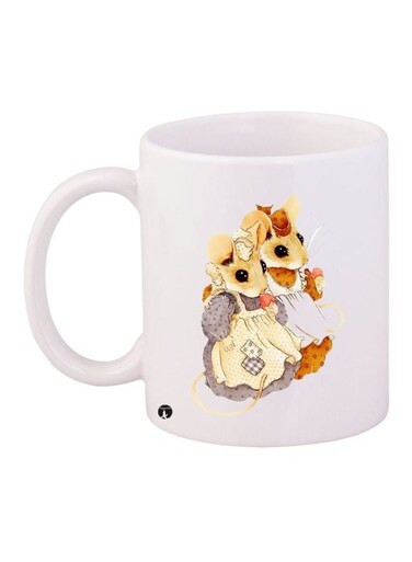 Rat Printed Ceramic Coffee Mug White/Beige/Grey 11ounce
