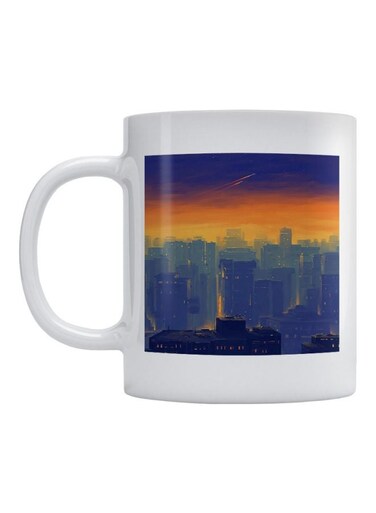 Cityscape Printed Coffee Mug White/Blue/Yellow 350ml