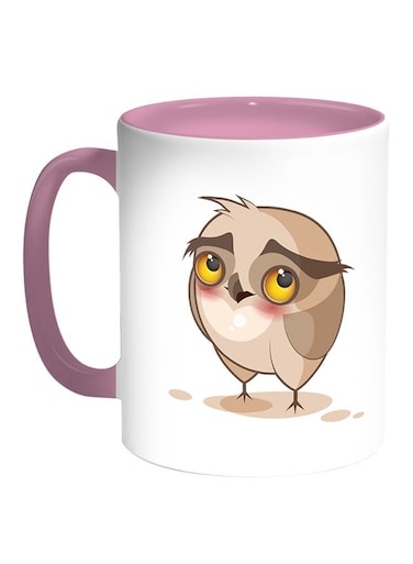 Owl Printed Coffee Mug White/Pink 11ounce