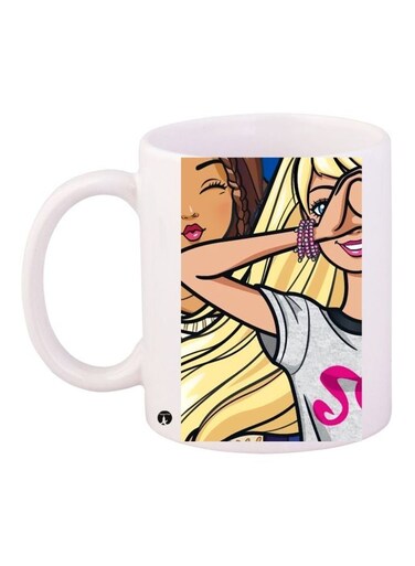 Cartoon Girls Printed Coffee Mug Yellow/Brown/Beige 11ounce