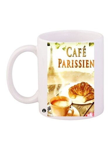 Cafe Parissien Printed Coffee Mug White/Brown/Beige 11ounce