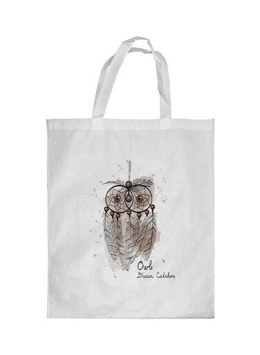 Owl Shape Printed Shopping Bag White