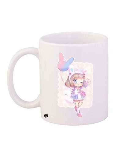 Cartoon Printed Coffee Mug White/Blue/Beige 11ounce