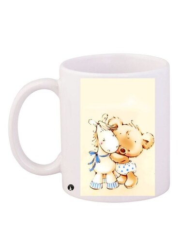 Teddy Printed Coffee Mug White/Brown/Blue 11ounce