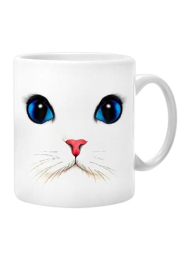 Cat Printed Ceramic Mug White/Blue/Pink