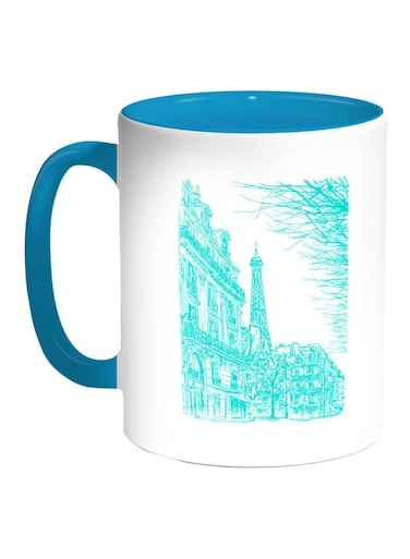 Drawing Of Paris Printed Coffee Mug Blue/White 11ounce