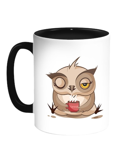 Owl Printed Coffee Mug White/Black 11ounce