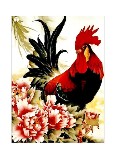 Chicken Themed Metallic Plate Red/Black/Grey 20x15cm