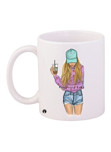 Printed Ceramic Coffee Mug White/Purple/Blue